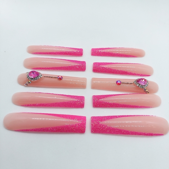 XXXL Pink Sugared French Press on Nails - Picture 5 of 8